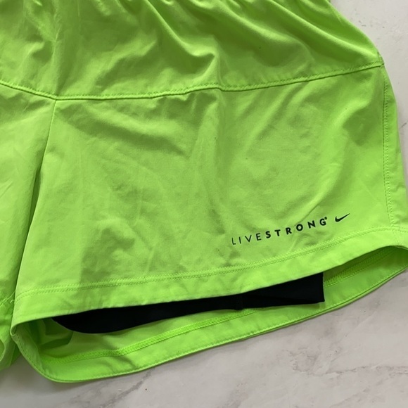 Lime Green & Black Livestrong Nike Dri Fit shorts - Picture 2 of 7